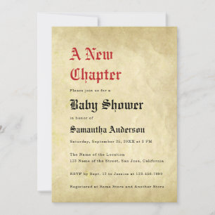 Ein neues Kapitel Baby Shower Vintage-Pergamentpap Einladung