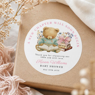 Ein neues Kapitel Bär Mädchen Buch Babyparty Danke Runder Aufkleber