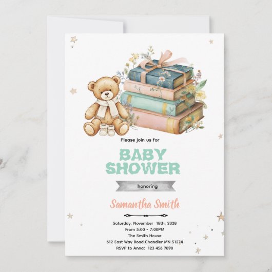 Ein neues Kapitel beginnt Baby Shower Einladung (Vorderseite)
