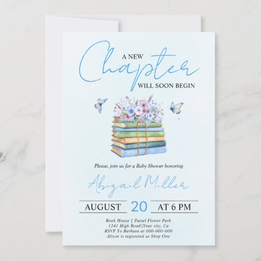 Ein neues Kapitel beginnt Blumenbuch Junge Dusche Einladung (Vorderseite)