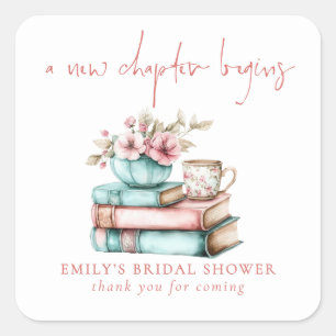 Ein neues Kapitel beginnt Bücher Danke Brautdusche Quadratischer Aufkleber