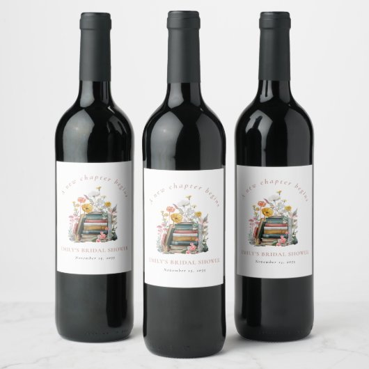 Ein neues Kapitel beginnt Florale Bücher Brautdusc Weinetikett (Flaschen)