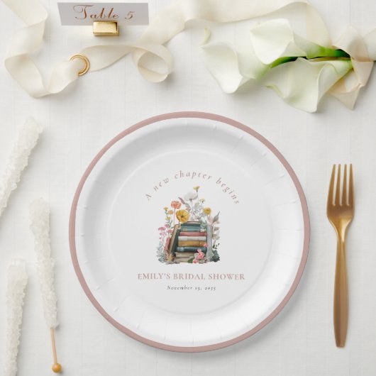 Ein neues Kapitel beginnt Florale Bücher Junggesel Pappteller (Hochzeit)