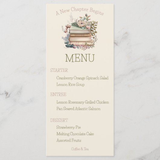 Ein neues Kapitel beginnt mit dem Book Brautparty Menükarte (Vorderseite)