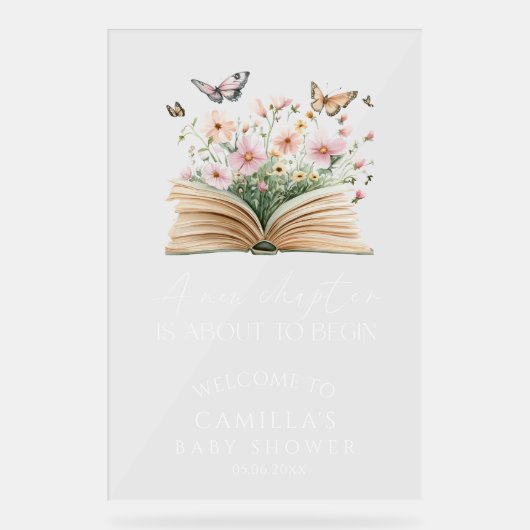 Ein neues Kapitel beginnt mit der Babydusche Acrylschild (Vorderseite)