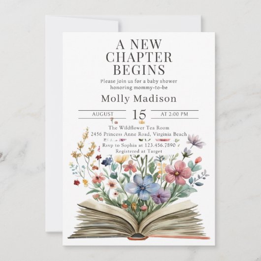 Ein neues Kapitel beginnt mit der Babydusche Einladung (Vorderseite)