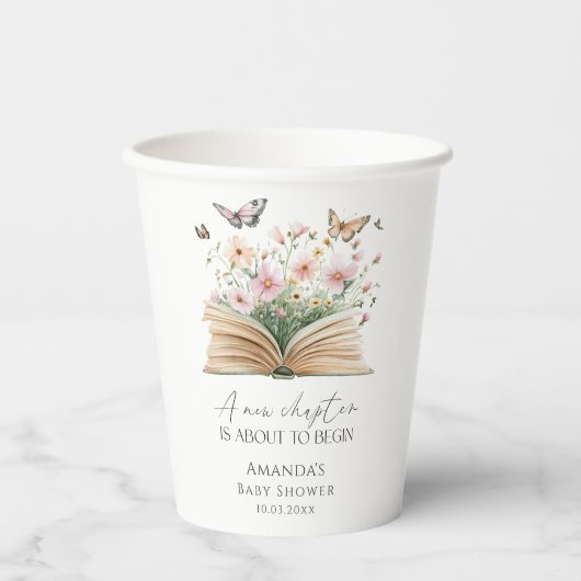 Ein neues Kapitel beginnt mit der Babydusche Pappbecher (Vorderseite)