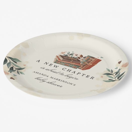 Ein neues Kapitel beginnt mit der Babydusche Pappteller (Schrägansicht)