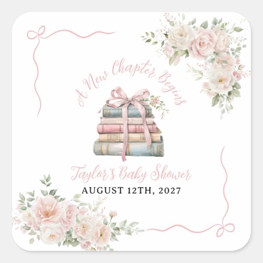 Ein neues Kapitel beginnt mit der Babydusche Quadratischer Aufkleber (Vorderseite)