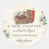 Ein neues Kapitel beginnt mit der Babydusche Runder Aufkleber (Vorderseite)