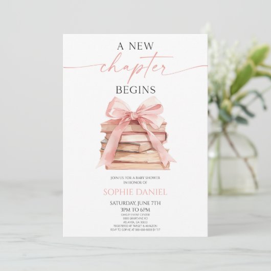 Ein neues Kapitel beginnt mit der Pink Bow Books B Einladung (Stehend Vorderseite)