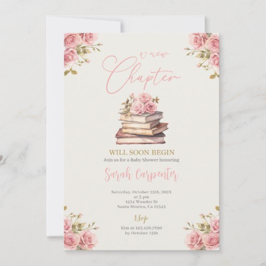 Ein neues Kapitel beginnt mit einem Baby-Duschmädc Einladung (Vorderseite)