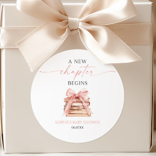 Ein neues Kapitel beginnt Pink Bow Books Babyparty Runder Aufkleber