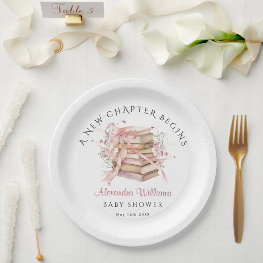 Ein neues Kapitel beginnt Pink Bow Buch Baby Showe Pappteller (Hochzeit)