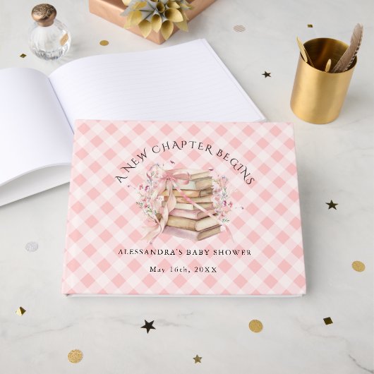 Ein neues Kapitel beginnt Pink Bow Bücher Baby-Par Gästebuch (Vorderseite Offen)