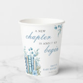 Ein neues Kapitel Blaues Babyshower Pappbecher (Rückseite)