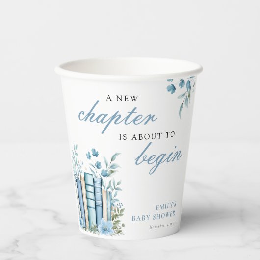 Ein neues Kapitel Blaues Babyshower Pappbecher (Vorderseite)