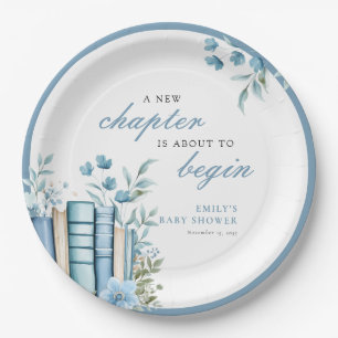 Ein neues Kapitel Blaues Babyshower Pappteller
