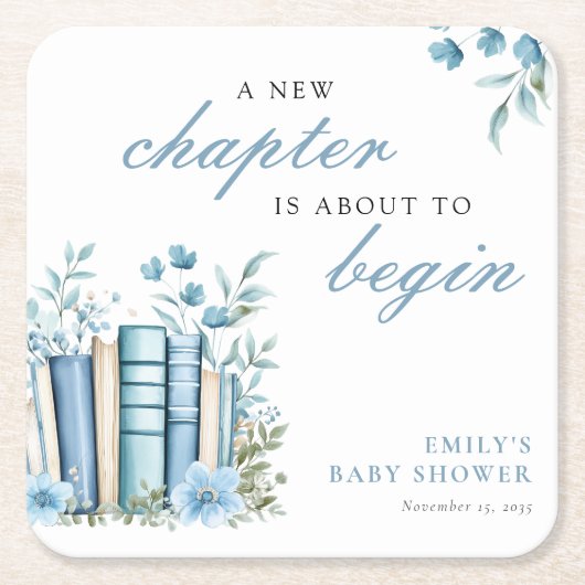 Ein neues Kapitel Blaues Babyshower Rechteckiger Pappuntersetzer (Vorderseite)