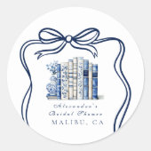 Ein neues Kapitel Blue Bow-Brautparty Runder Aufkleber (Vorderseite)