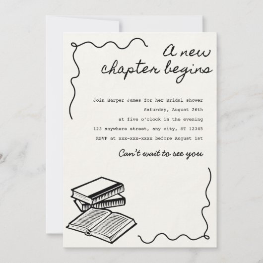 Ein neues Kapitel-Brautparty Einladung (Vorderseite)
