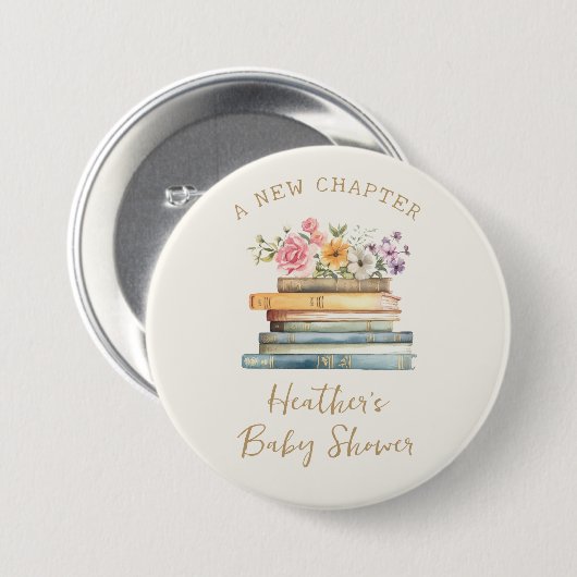 Ein neues Kapitel Bücher Kinderdusche Button (Vorne & Hinten)