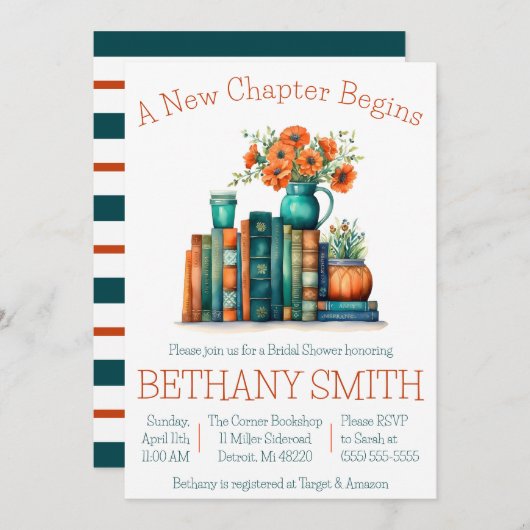 Ein neues Kapitel fängt an, Buchthema-Brautparty Einladung (Vorne/Hinten)