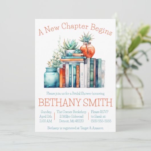 Ein neues Kapitel fängt an, Buchthema-Brautparty Einladung (Stehend Vorderseite)