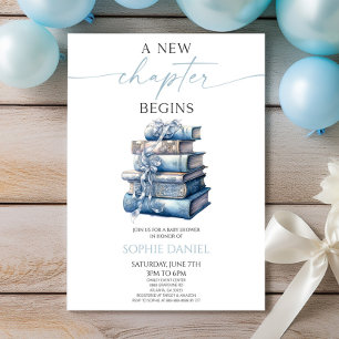 Ein neues Kapitel fängt Blue Bow Books Baby Shower Einladung