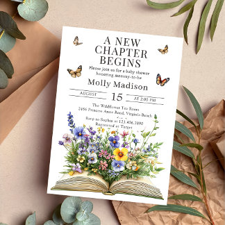 Ein neues Kapitel fängt Storybook Babydusche an Einladung