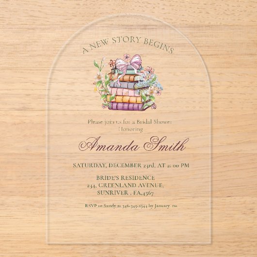 Ein neues Kapitel-Geschichte-Brautparty Acryleinladungen (Vorderseite)