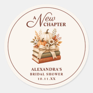 Ein neues Kapitel Herbst-Kürbis-Bücher Brautparty Runder Aufkleber