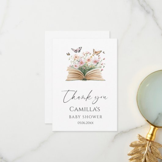 Ein neues Kapitel Storybook Kinderdusche Dankeskarte (Vorderseite/Rückseite Beispiel)