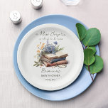 Ein neues Kapitel über Babydusche Pappteller<br><div class="desc">Ein neues Kapitel Geschichte Buch Babydusche Monogramm gedruckte Teller Vorlage personalisierte Geschirr,  alte Vintage Bücher und Wildblumen Handschrift Schriftart geschlechtsneutrale Babydusche Teller personalisierte Tischdekoration</div>
