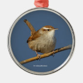 Ein neugieriger Bewick's Wren im Baum Ornament Aus Metall (Vorne)