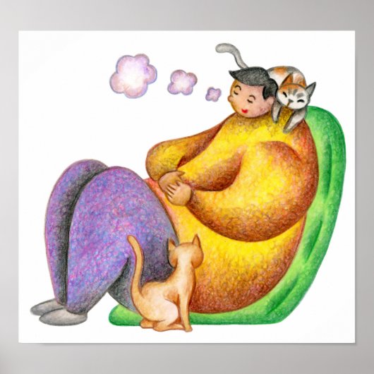 Ein Nickerchen mit der Katze. Poster (Vorne)