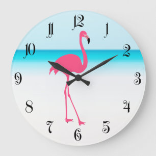 Ein niedlich rosa Flamingo am Strand Große Wanduhr