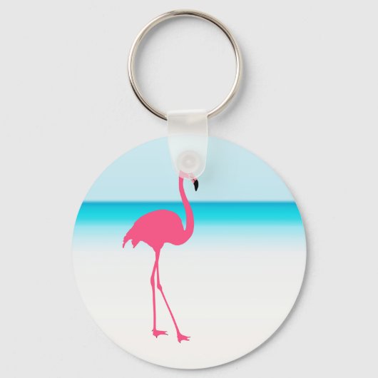 Ein niedlich rosa Flamingo am Strand Schlüsselanhänger (Vorderseite)