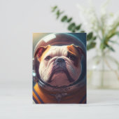 Ein niedlicher Astronaut Bulldog Postkarte (Stehend Vorderseite)