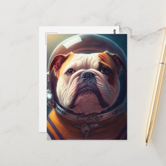 Ein niedlicher Astronaut Bulldog Postkarte (Vorderseite/Rückseite Beispiel)