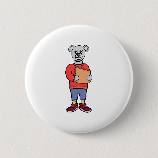 Ein Niedlicher Bär isst Brot Button (Vorderseite)