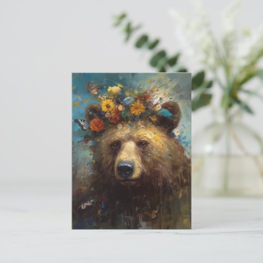 Ein Niedlicher Bär mit Blumenkronen Postkarte (Stehend Vorderseite)