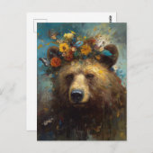 Ein Niedlicher Bär mit Blumenkronen Postkarte (Vorne/Hinten)