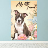 Ein niedlicher brauner Staffordshire Terrier Welpe Leinwanddruck (Insitu (Holzboden))