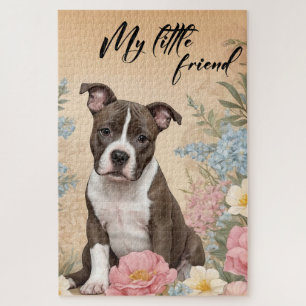 Ein niedlicher brauner Staffordshire Terrier Welpe Puzzle