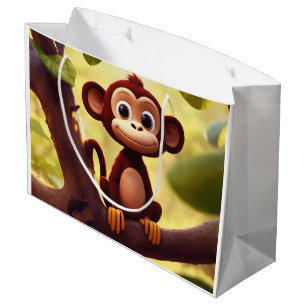 Ein niedlicher Cartoon-Affe in einer Baumgeschenkt Große Geschenktüte