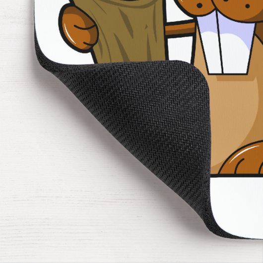 Ein niedlicher Cartoon-Biber-Charakter, der einen Mousepad (Ecke)