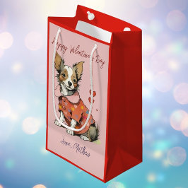 Ein niedlicher Chihuahua am Valentinstag Kleine Geschenktüte