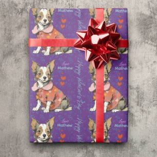 ein niedlicher Chihuahua auf einer Valentintagskar Geschenkpapier
