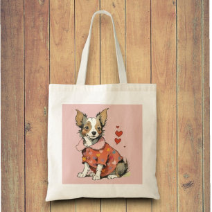 ein niedlicher Chihuahua auf einer Valentintagskar Tragetasche